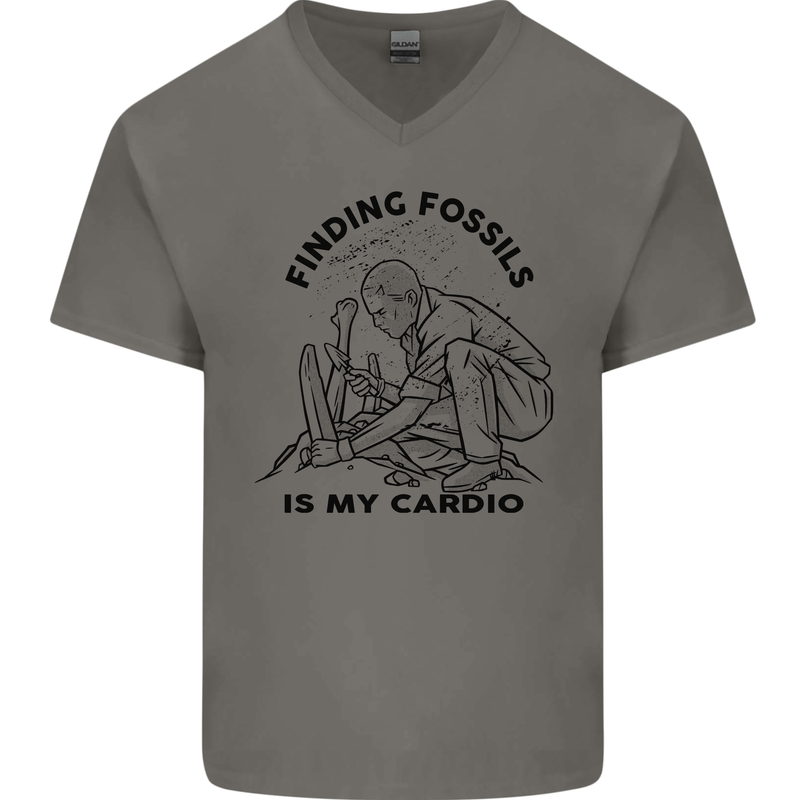 Funny Palaeontology Finding Fossils is My Cardio Mens V-Neck Cotton T-Shirt Charcoal