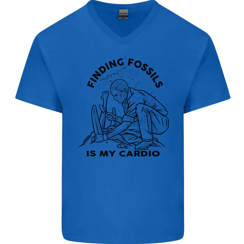 Funny Palaeontology Finding Fossils is My Cardio Mens V-Neck Cotton T-Shirt Royal Blue