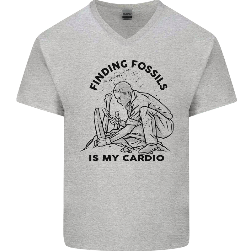 Funny Palaeontology Finding Fossils is My Cardio Mens V-Neck Cotton T-Shirt Sports Grey