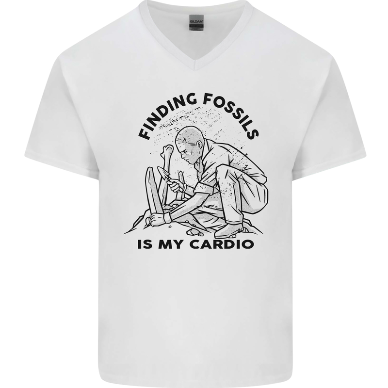 Funny Palaeontology Finding Fossils is My Cardio Mens V-Neck Cotton T-Shirt White