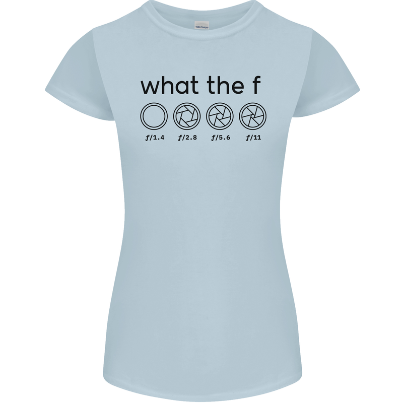 Funny Photography F Stop Camera Lense Womens Petite Cut T-Shirt Light Blue