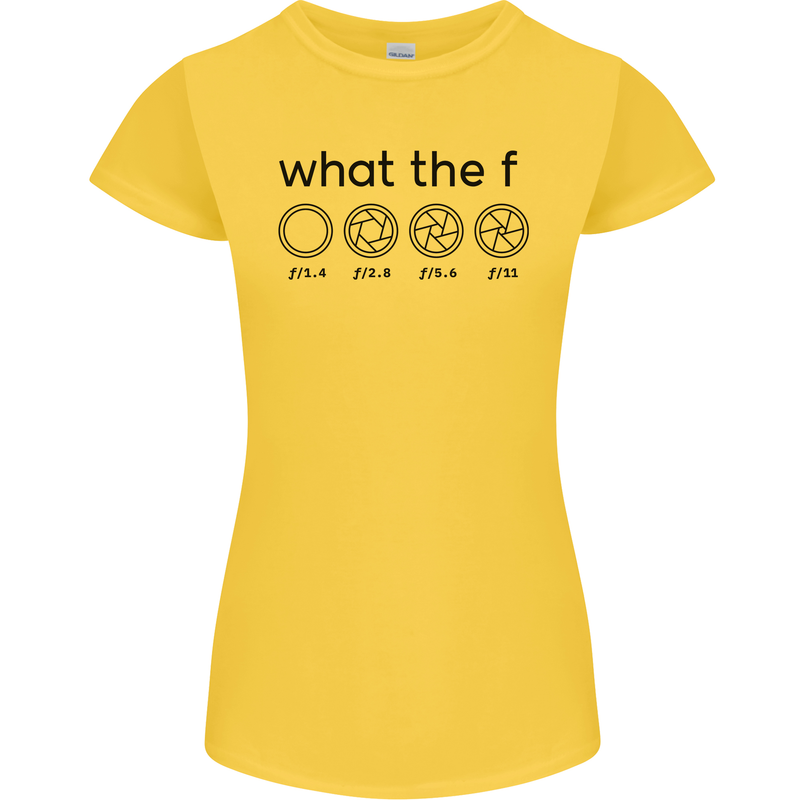 Funny Photography F Stop Camera Lense Womens Petite Cut T-Shirt Yellow