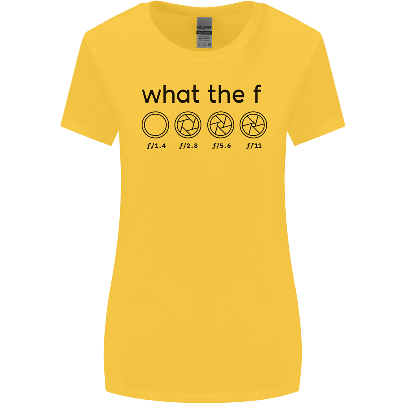 Funny Photography F Stop Camera Lense Womens Wider Cut T-Shirt Yellow