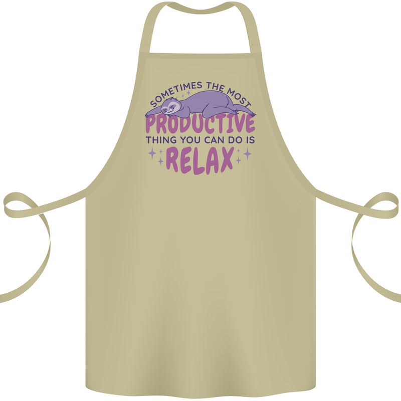 Funny Relaxing Sloth Cotton Apron 100% Organic Khaki