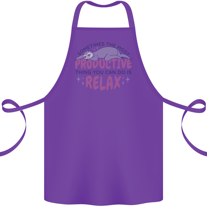 Funny Relaxing Sloth Cotton Apron 100% Organic Purple