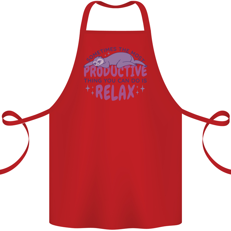 Funny Relaxing Sloth Cotton Apron 100% Organic Red