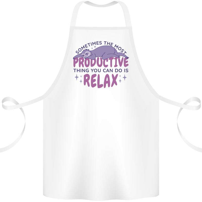 Funny Relaxing Sloth Cotton Apron 100% Organic White