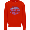 Funny Relaxing Sloth Kids Sweatshirt Jumper Bright Red