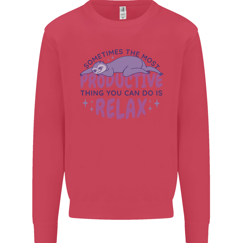 Funny Relaxing Sloth Kids Sweatshirt Jumper Heliconia