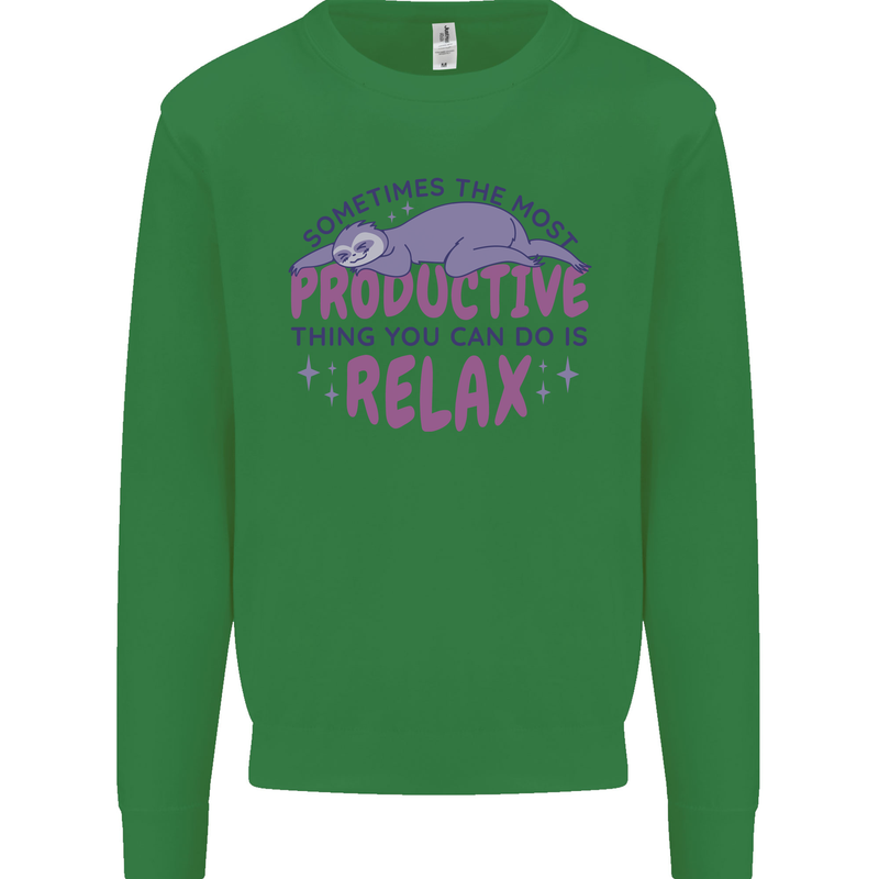 Funny Relaxing Sloth Kids Sweatshirt Jumper Irish Green