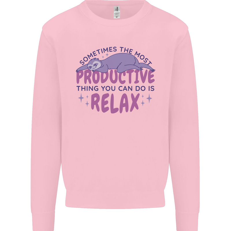 Funny Relaxing Sloth Kids Sweatshirt Jumper Light Pink