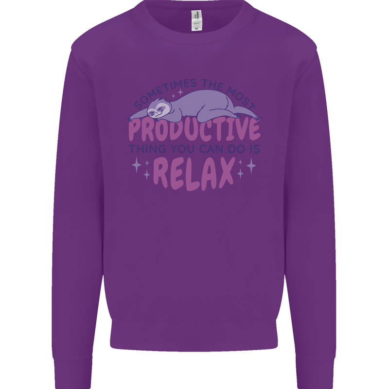 Funny Relaxing Sloth Kids Sweatshirt Jumper Purple