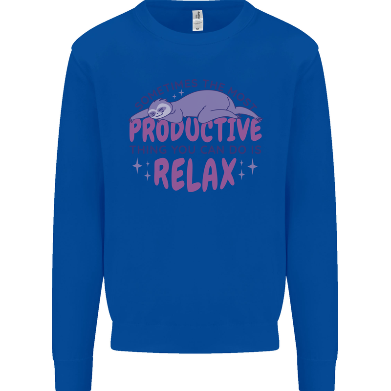Funny Relaxing Sloth Kids Sweatshirt Jumper Royal Blue