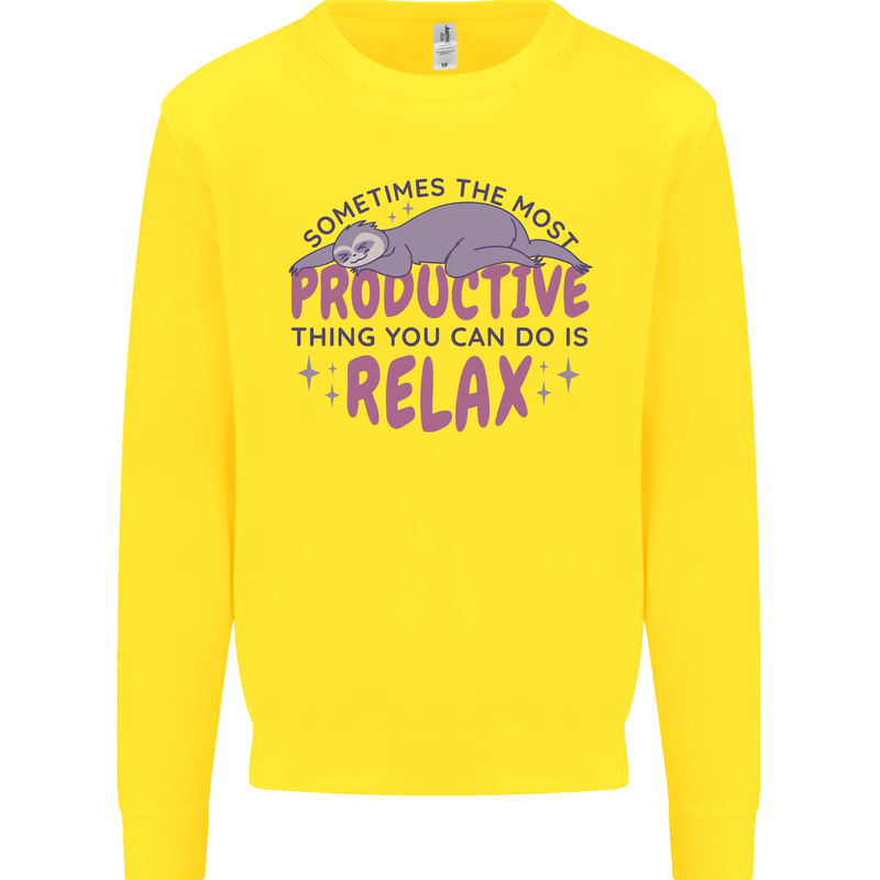 Funny Relaxing Sloth Kids Sweatshirt Jumper Yellow