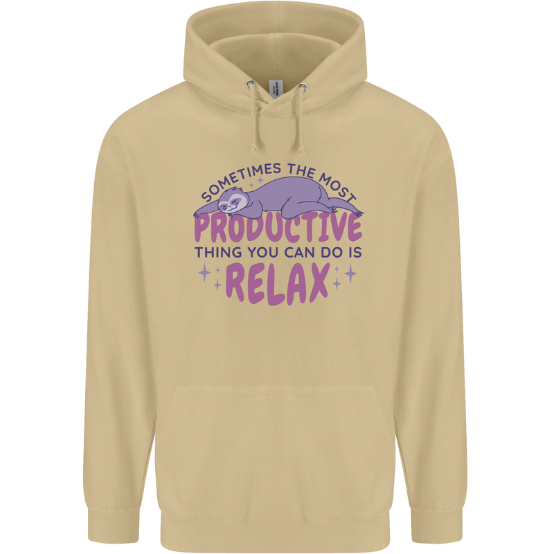 Funny Relaxing Sloth Mens 80% Cotton Hoodie Sand