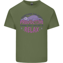 Funny Relaxing Sloth Mens Cotton T-Shirt Tee Top Military Green