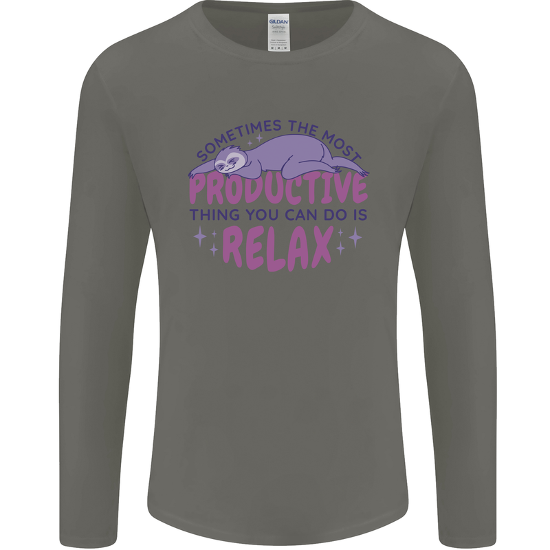 Funny Relaxing Sloth Mens Long Sleeve T-Shirt Charcoal
