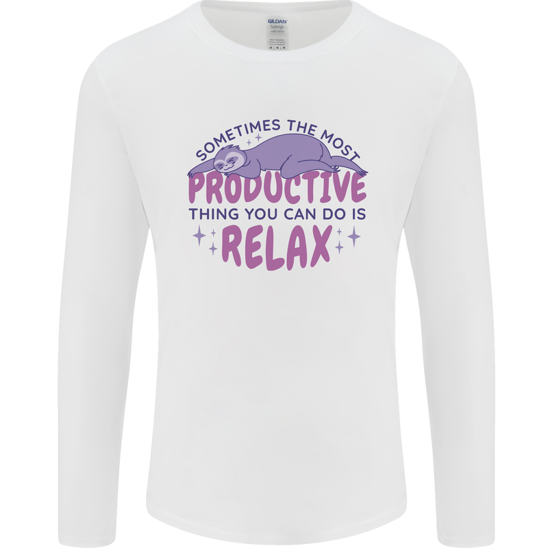 Funny Relaxing Sloth Mens Long Sleeve T-Shirt White