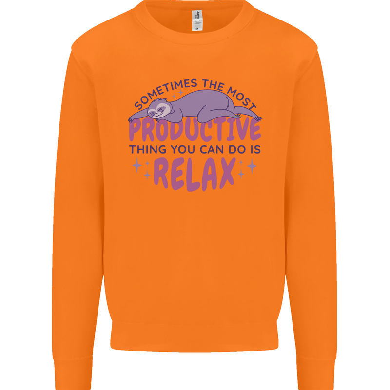 Funny Relaxing Sloth Mens Sweatshirt Jumper Orange