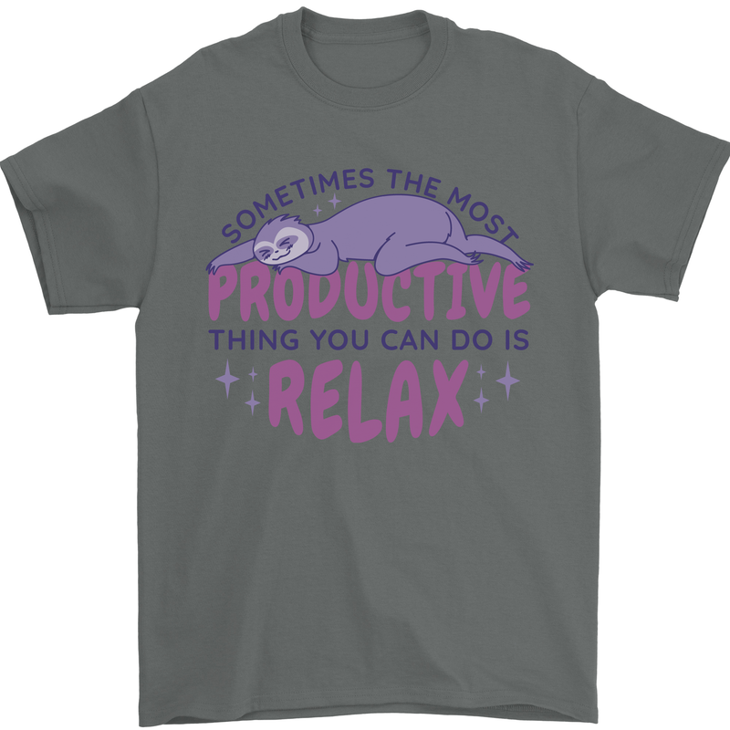 Funny Relaxing Sloth Mens T-Shirt 100% Cotton Charcoal