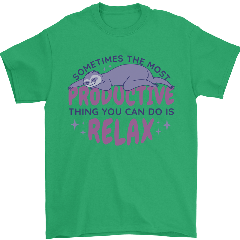 Funny Relaxing Sloth Mens T-Shirt 100% Cotton Irish Green