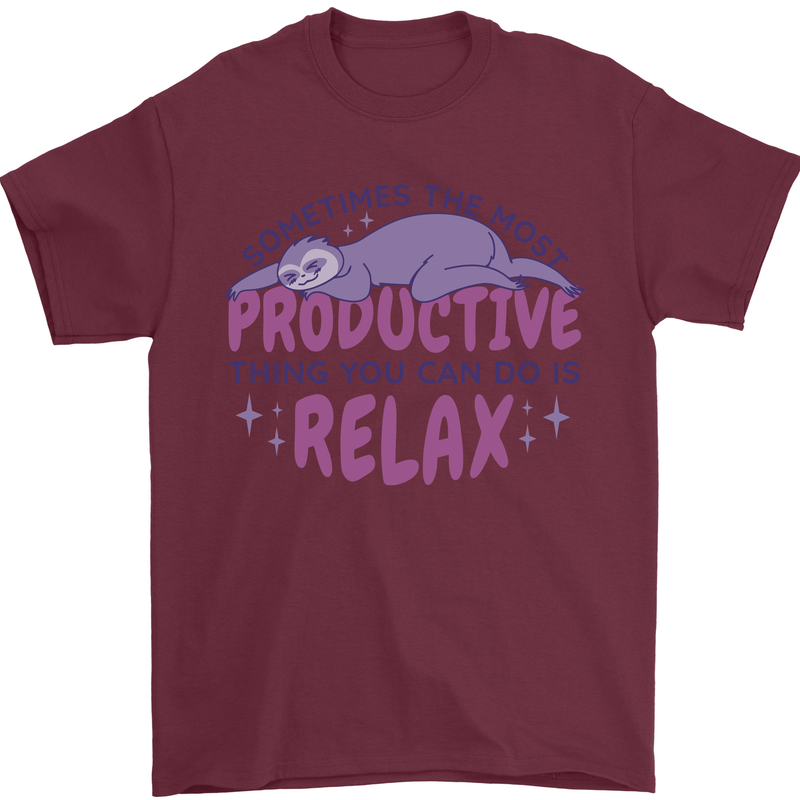 Funny Relaxing Sloth Mens T-Shirt 100% Cotton Maroon