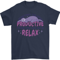 Funny Relaxing Sloth Mens T-Shirt 100% Cotton Navy Blue