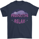 Funny Relaxing Sloth Mens T-Shirt 100% Cotton Navy Blue