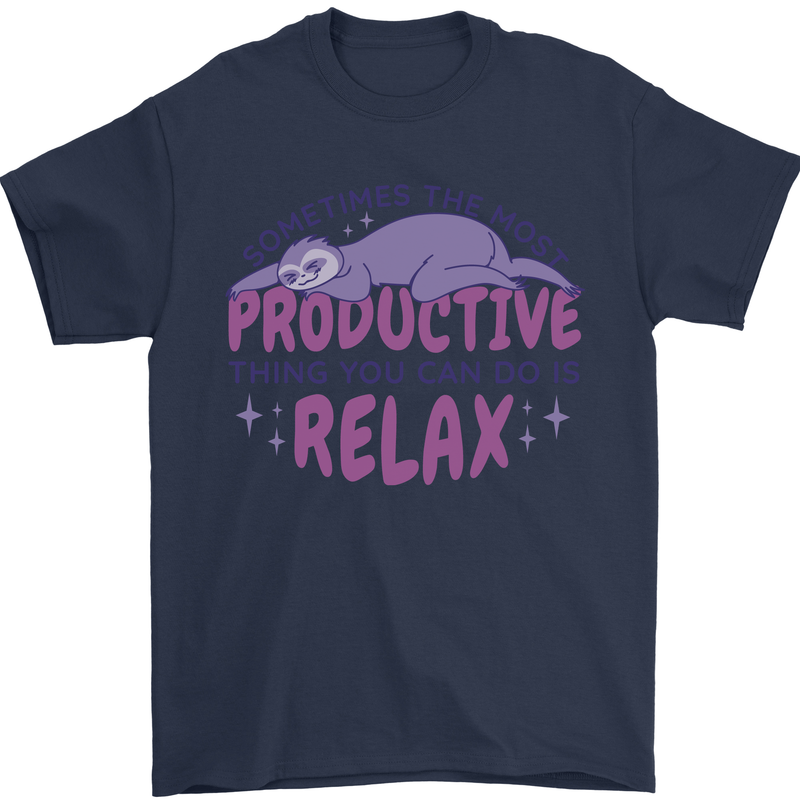 Funny Relaxing Sloth Mens T-Shirt 100% Cotton Navy Blue