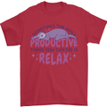 Funny Relaxing Sloth Mens T-Shirt 100% Cotton Red
