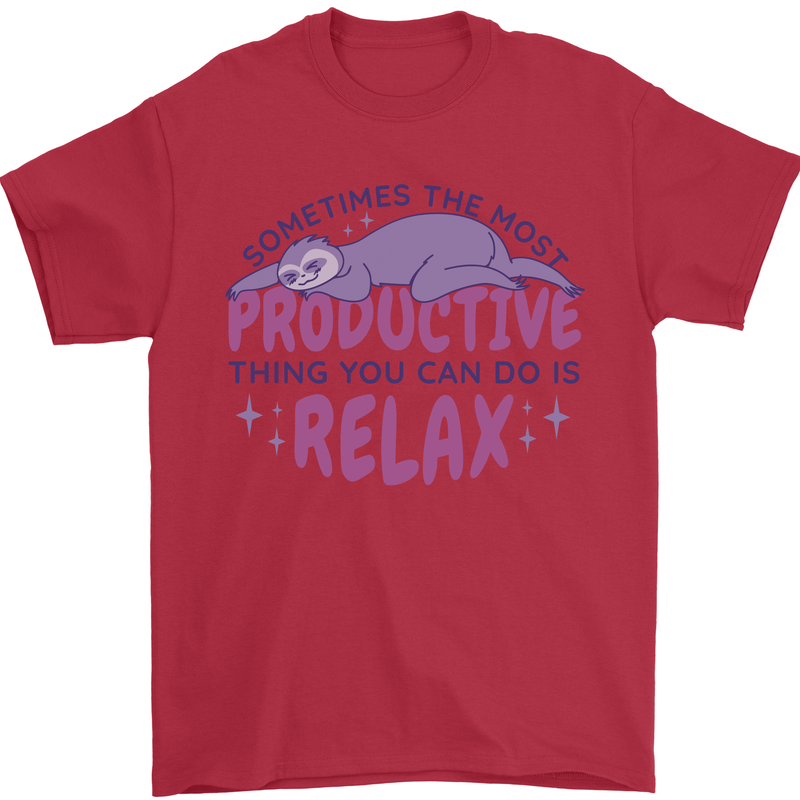 Funny Relaxing Sloth Mens T-Shirt 100% Cotton Red