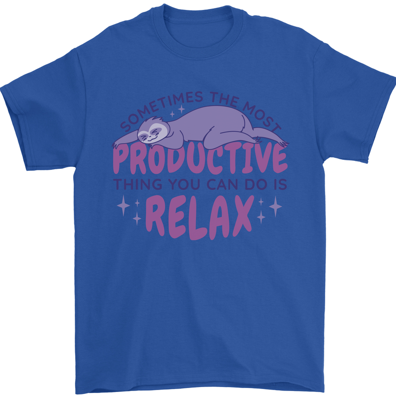 Funny Relaxing Sloth Mens T-Shirt 100% Cotton Royal Blue