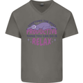 Funny Relaxing Sloth Mens V-Neck Cotton T-Shirt Charcoal
