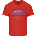 Funny Relaxing Sloth Mens V-Neck Cotton T-Shirt Red