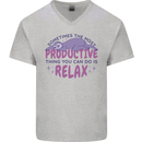 Funny Relaxing Sloth Mens V-Neck Cotton T-Shirt Sports Grey