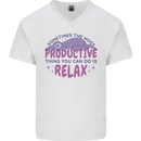 Funny Relaxing Sloth Mens V-Neck Cotton T-Shirt White