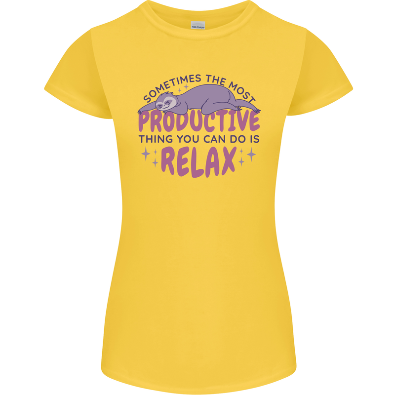 Funny Relaxing Sloth Womens Petite Cut T-Shirt Yellow