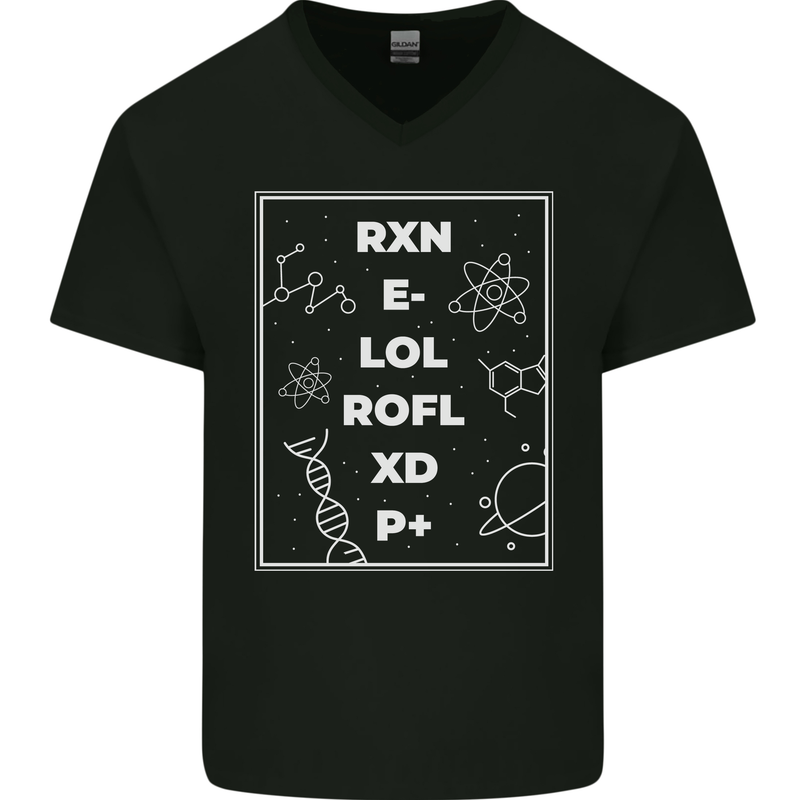 Funny Science RXN E- LOL ROFL XD P+ Geek Mens V-Neck Cotton T-Shirt Black