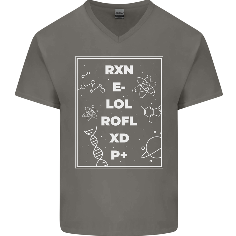 Funny Science RXN E- LOL ROFL XD P+ Geek Mens V-Neck Cotton T-Shirt Charcoal