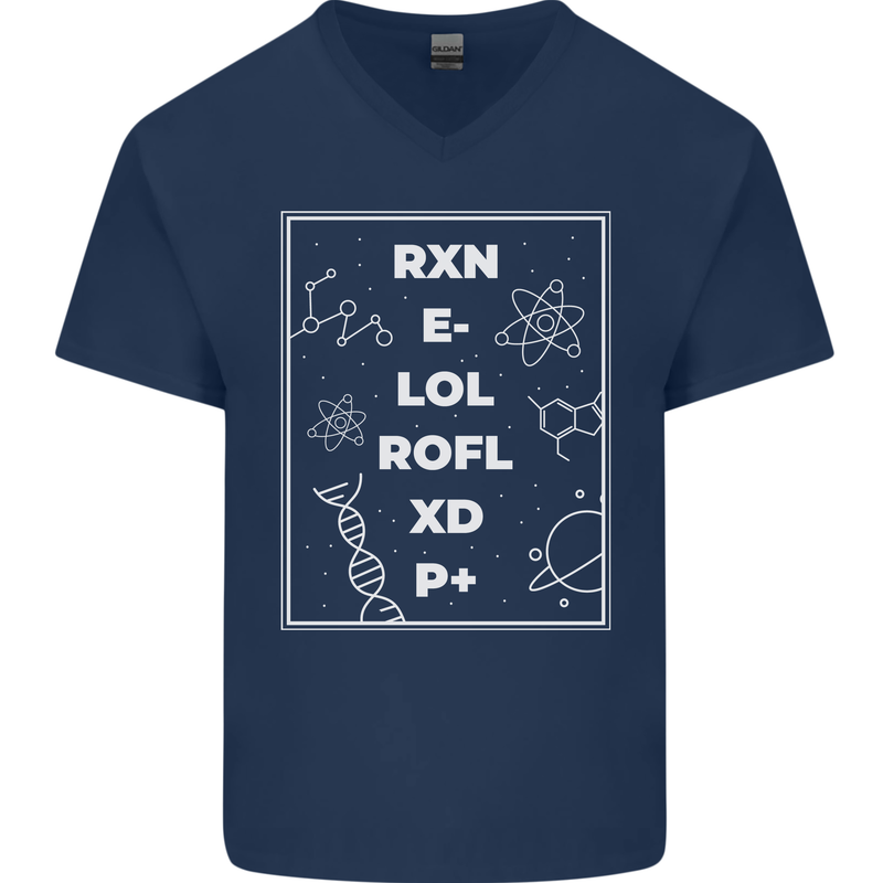 Funny Science RXN E- LOL ROFL XD P+ Geek Mens V-Neck Cotton T-Shirt Navy Blue