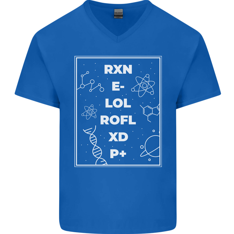 Funny Science RXN E- LOL ROFL XD P+ Geek Mens V-Neck Cotton T-Shirt Royal Blue