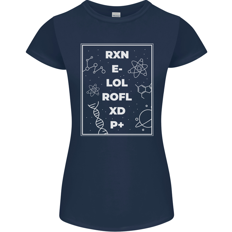 Funny Science RXN E- LOL ROFL XD P+ Geek Womens Petite Cut T-Shirt Navy Blue