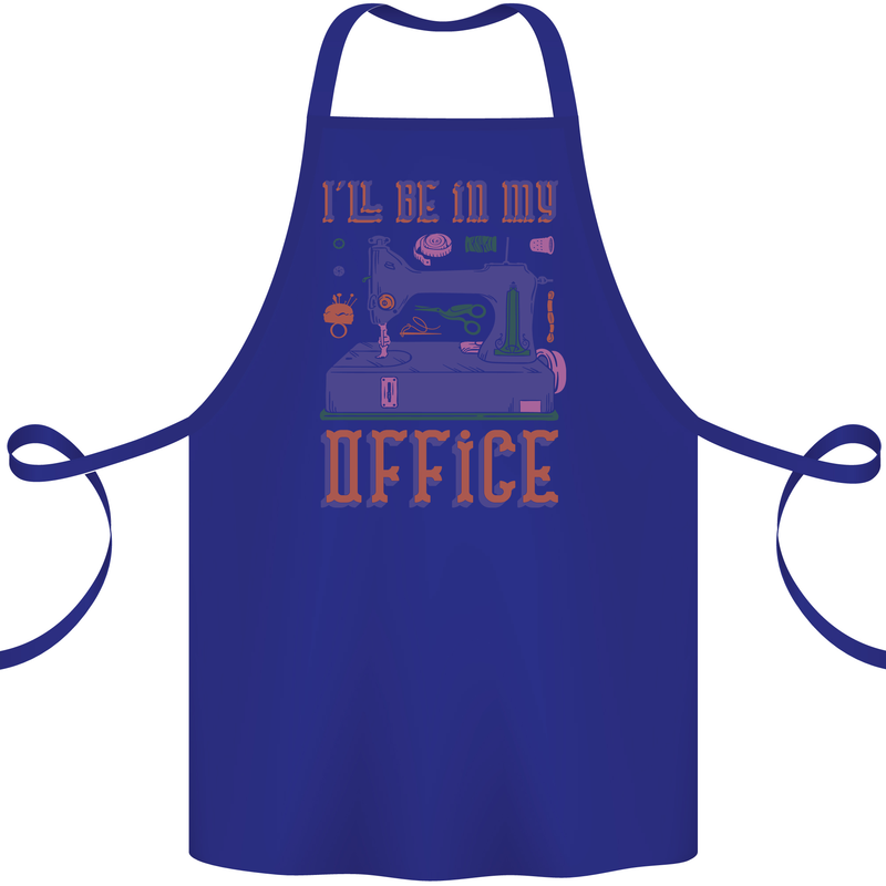 Funny Sewing Machine Seamstress Tailor Cotton Apron 100% Organic Royal Blue