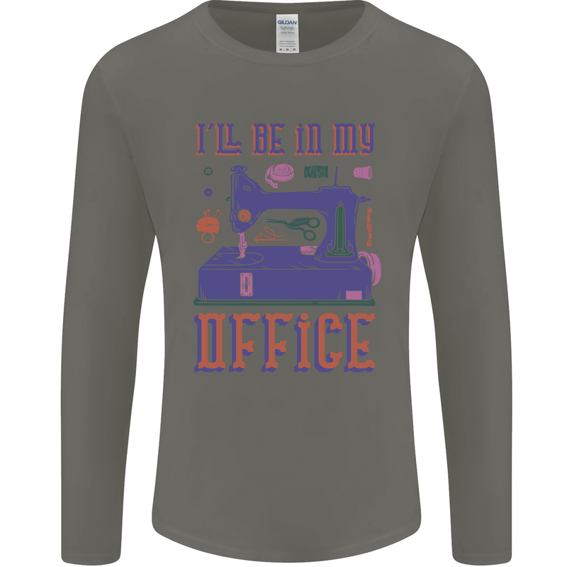 Funny Sewing Machine Seamstress Tailor Mens Long Sleeve T-Shirt Charcoal