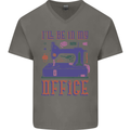 Funny Sewing Machine Seamstress Tailor Mens V-Neck Cotton T-Shirt Charcoal