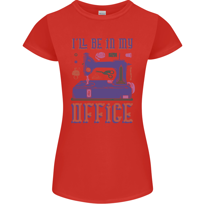 Funny Sewing Machine Seamstress Tailor Womens Petite Cut T-Shirt Red