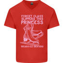 Funny Skater This Princess Wears Ice Skates Mens V-Neck Cotton T-Shirt Red
