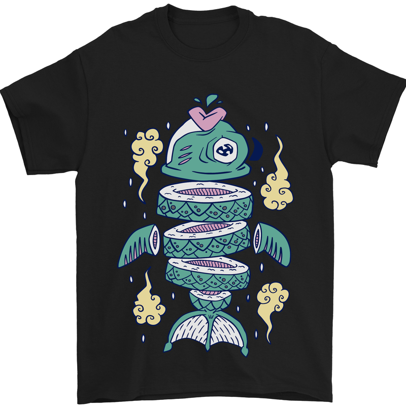 a black t - shirt with an image of a fish on it