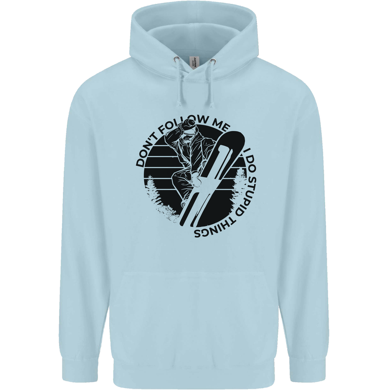 Funny Snowboarder Don't Follow Me Mens 80% Cotton Hoodie Light Blue