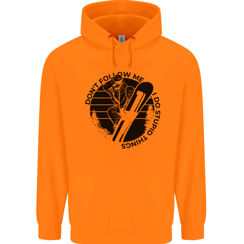 Funny Snowboarder Don't Follow Me Mens 80% Cotton Hoodie Orange